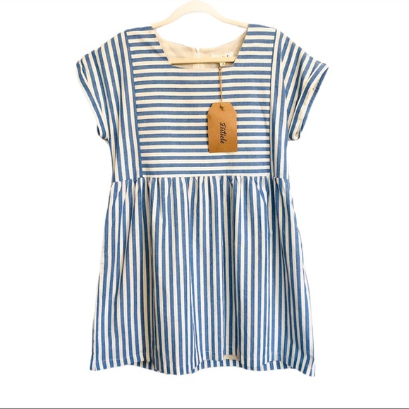 Listicle Dresses & Skirts - Listicle blue and cream striped baby doll dress